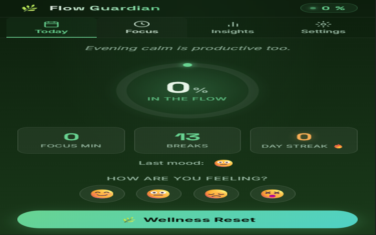 Wellness Reset home screen